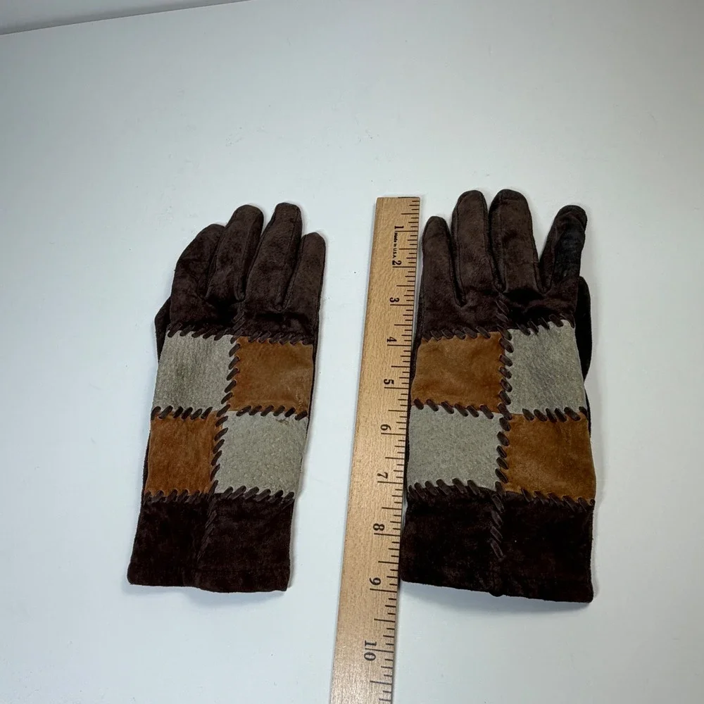 Vintage Faux Suede Gloves Orvis Womens One Size Patchwork Brown Boho Western